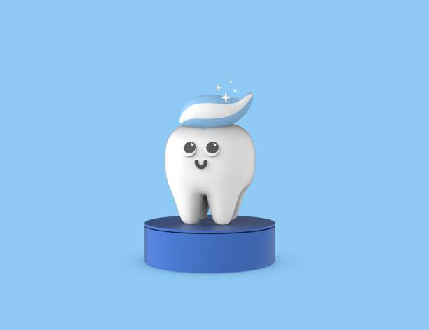 zahn mit zahnpasta 3d-rendering - tooth character stock-fotos und bilder