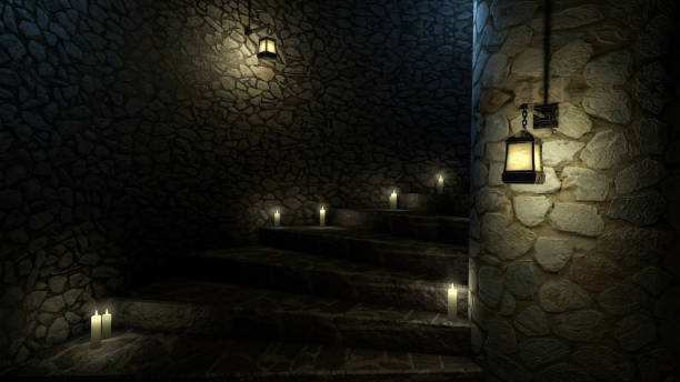 scala sotterranea spaventosa. rendering 3d. - catacomb foto e immagini stock