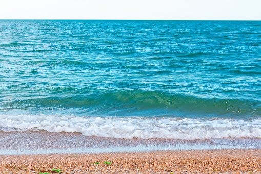 Sea waves with foam on the shore