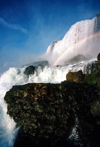 istock Niagara Falls - American Falls - Rocky Foreground & Rainbow - 1994 1338779251