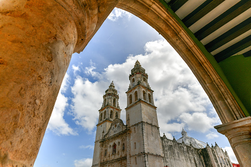 San Francisco de Campeche Cathedral by Independence Plaza in Campeche, Mexico.