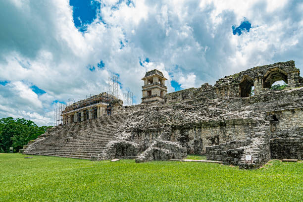 View of the Palace, Palenque. Unesco World Heritage, Chiapas, Mexico, Mayan civilization.
