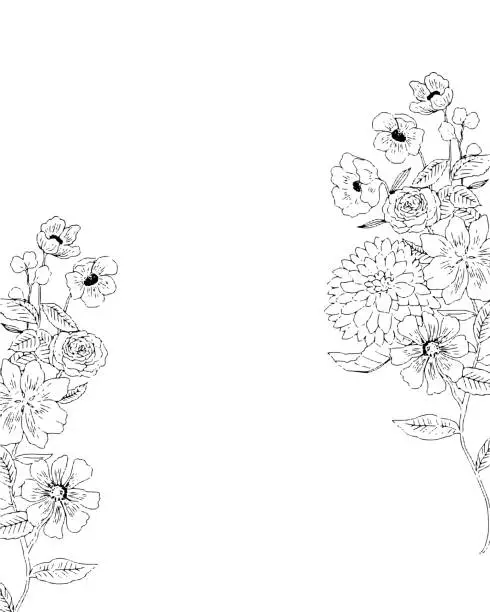 Vector illustration of Line art flower frameless frame