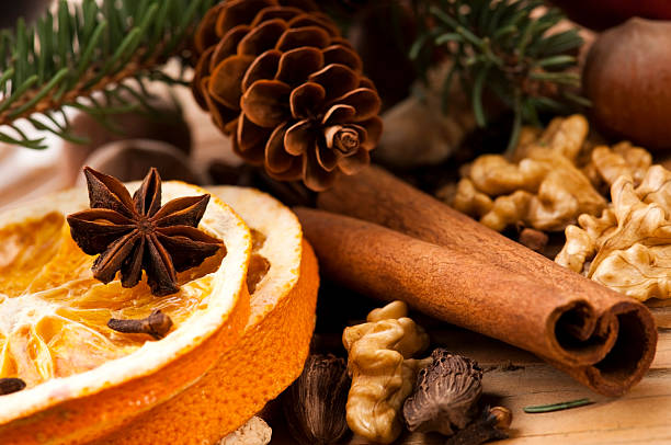 istock Different kinds of spices, nuts and dried oranges 133878709