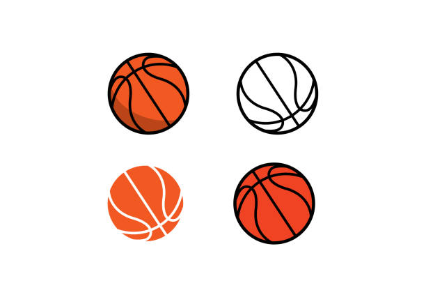 ilustraciones, imágenes clip art, dibujos animados e iconos de stock de conjunto de baloncesto - basketball