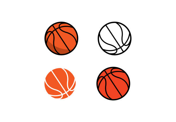 illustrazioni stock, clip art, cartoni animati e icone di tendenza di set da basket - palla da pallacanestro