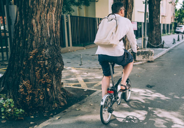 緑の道での通勤 - cycling bicycle healthy lifestyle green ストックフォトと画像