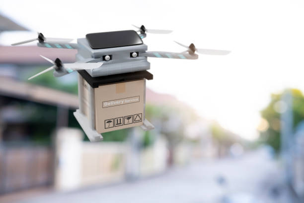 istock Drone technology engineering device for industry flying in industrial to logistic export import product home delivery service logistics shipping transport transportation or car auto parts showroom 1338796781