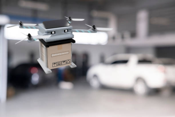 istock Drone technology engineering device for industry flying in industrial to logistic export import product home delivery service logistics shipping transport transportation or car auto parts showroom 1338796878