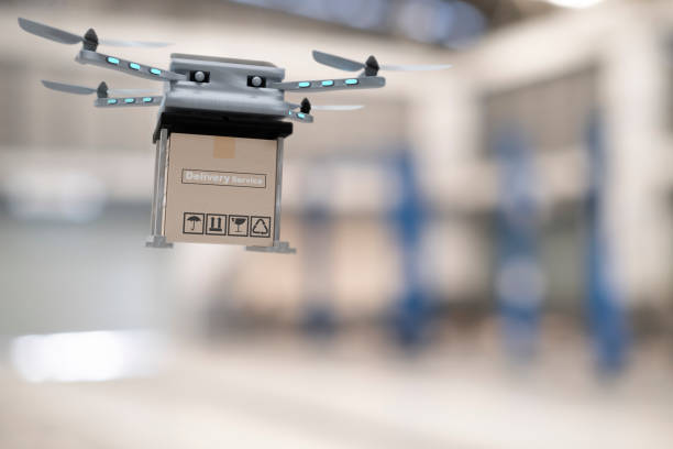 istock Drone technology engineering device for industry flying in industrial to logistic export import product home delivery service logistics shipping transport transportation or car auto parts showroom 1338796893