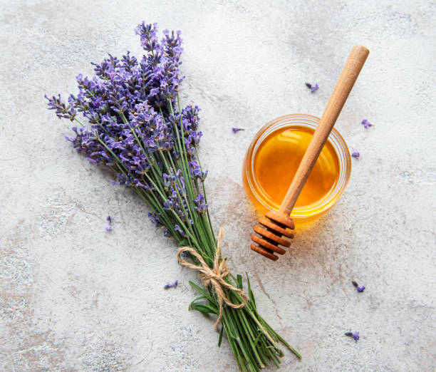 istock Jar with honey and fresh lavender flowers 1338802226