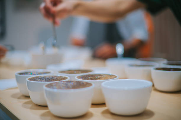 istock ceramic coffee cup fill up with coffee ready for coffee cupping inspection 1338803460