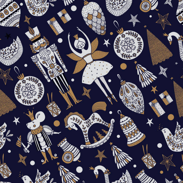 stockillustraties, clipart, cartoons en iconen met christmas vector seamless nutcracker pattern. - hobbelpaard