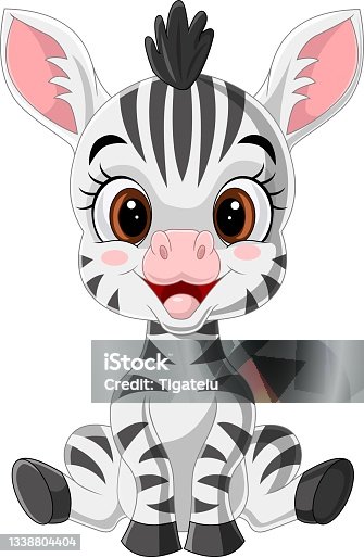 istock Cartoon cute baby zebra sitting 1338804404