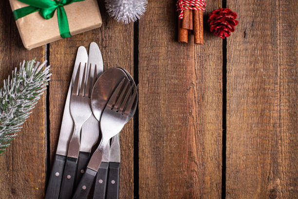 istock cutlery festive table setting christmas fork knife meal on the table copy space food background rustic 1338805384