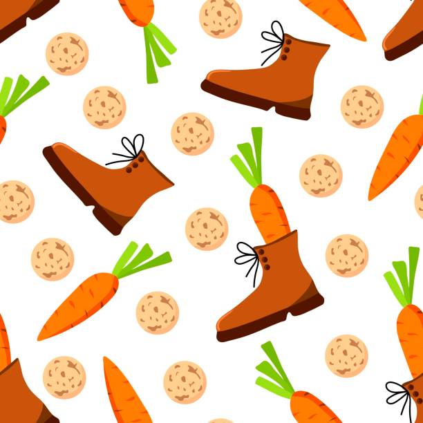 illustrazioni stock, clip art, cartoni animati e icone di tendenza di semplice modello vettoriale colorato senza soluzione di continuità. celebrazione del giorno di san nicola, sinterklaas. per la stampa di carta da imballaggio, regali, tessuti. - carrot seamless food vegetable