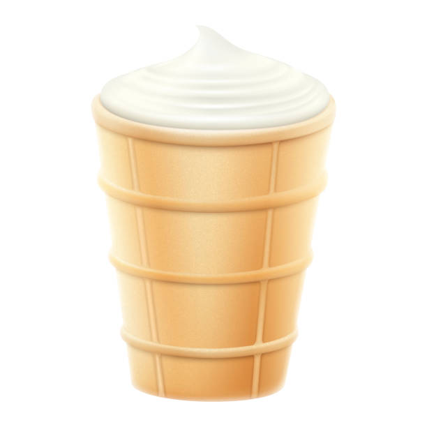 istock Vanilla ice cream in a waffle cup isolated on white background. White creamy ice cream close-up, plombir, sundae, Realistic 3D vector illustration 1338807956