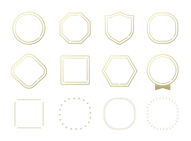 Illustration set of polygonal, circular, and rectangular frames. Illustration set of polygonal, circular, and rectangular frames. (gold color, line art version) 物の形 stock illustrations