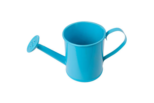 istock Blue watering can with handle on white on isolated background 1338810161