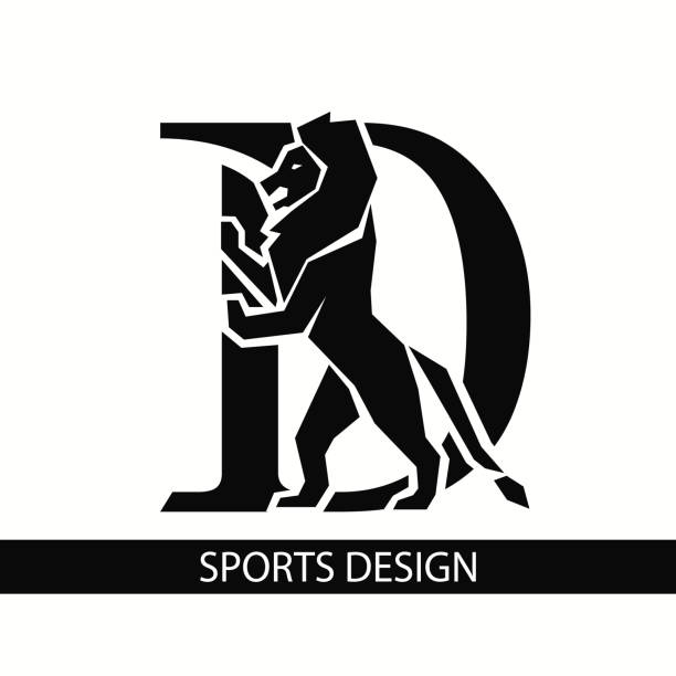 ilustrações, clipart, desenhos animados e ícones de letra d com lion. design esportivo. logotipo preto criativo com personagem real. silhueta animal. modelo elegante para marca, clube esportivo, cartões de visita, impressão em roupas. ilustração vetorial - 3879