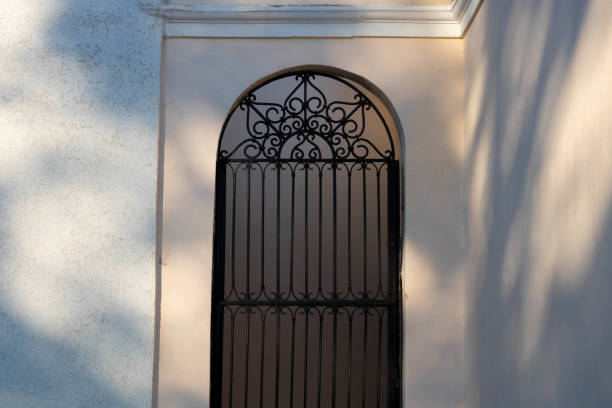 istock Antique arched lattice door on the facade 1338813720
