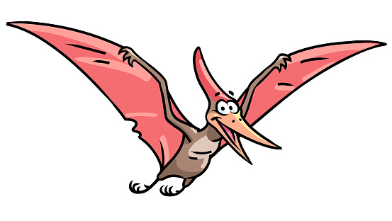 Vector illustration of a flying Pterodactyl looking at the camera, isolated on white.