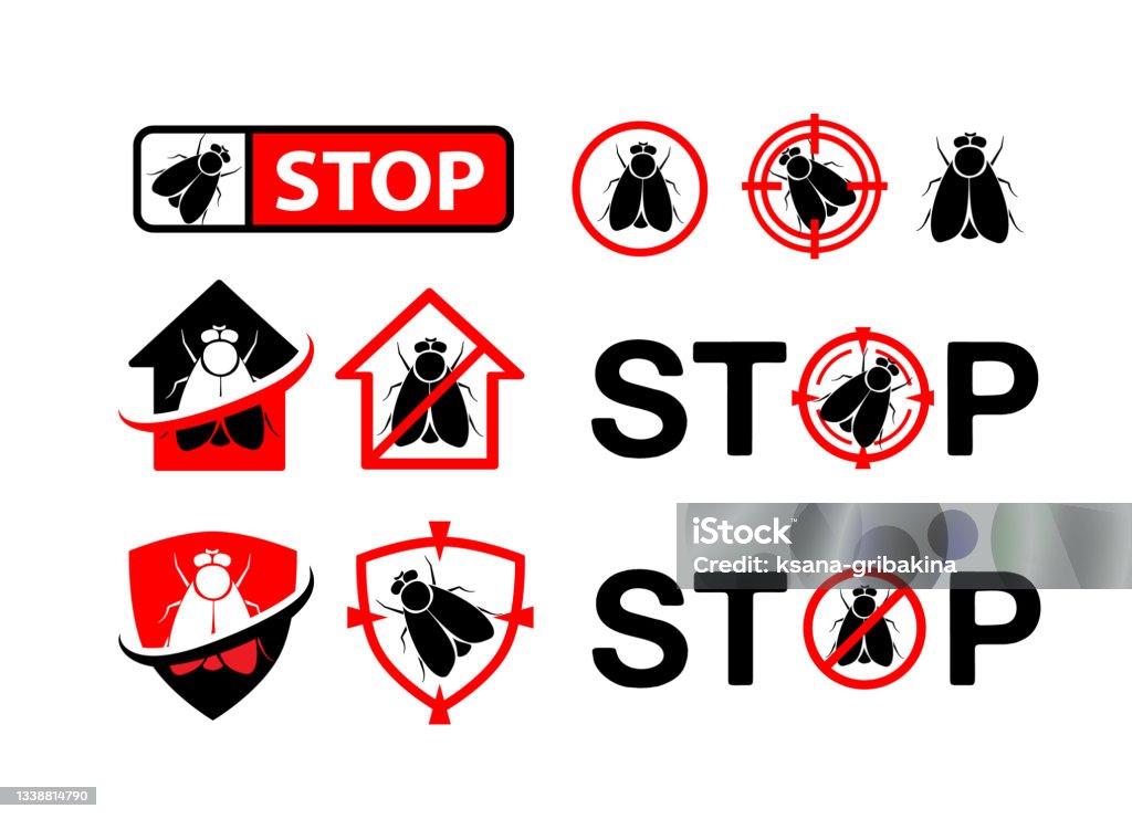 Fly Control Logo Fly Emblems Pest Control Badges Set Design Elements Labels And Stickers ...