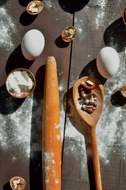 istock Cooking utensils on a dark board background 1338817684