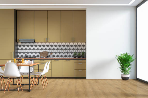 istock Modern kitchen and dining room retro style of 70's 1338818275