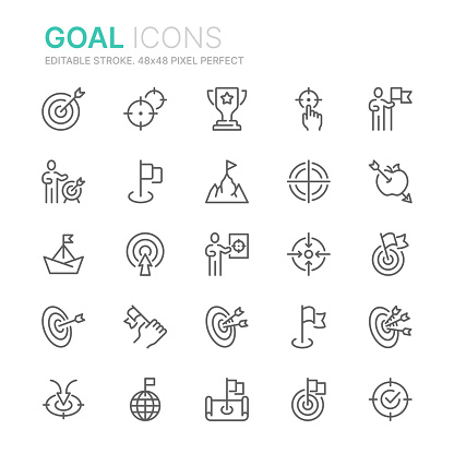 Collection of goal and target related outline icons. 48x48 Pixel Perfect. Editable stroke