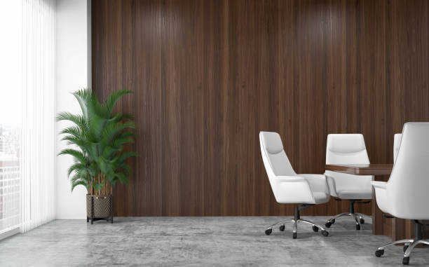 istock Empty office interior with conference table and potted plant 1338818968