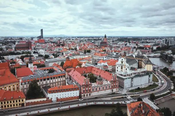 Photo of Wroclaw city panorama. Old town in Wroclaw, aerial view