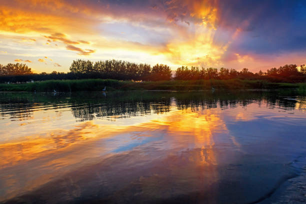 Sunset at the lake landscape