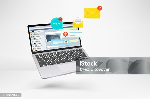 istock Modern laptop with notifications of messengers 1338820355