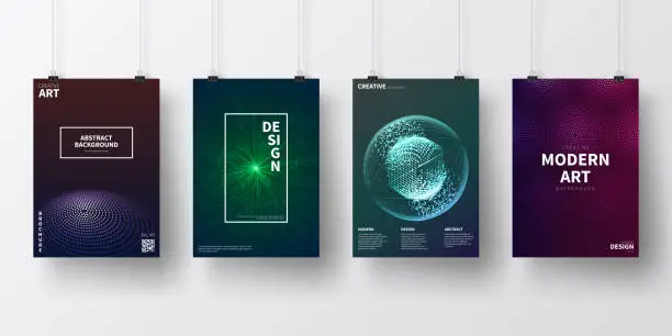 Vector illustration of Posters with dark futuristic designs, isolated on white background