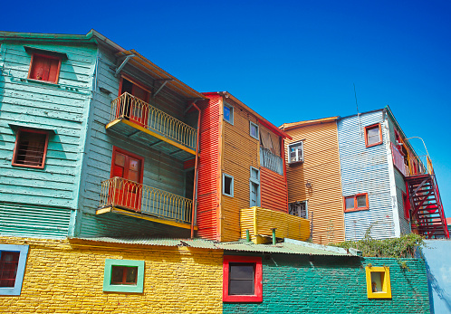 Picturesque colorful houses at La Boca neighborhood in Buenos Aires