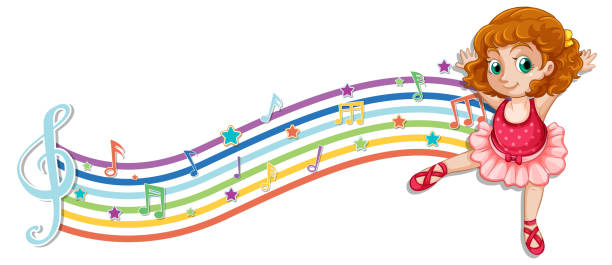 istock Ballerina with melody symbols on rainbow wave 1338823496
