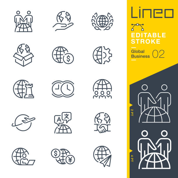 lineo editable stroke - ikony linii global business - international stock illustrations