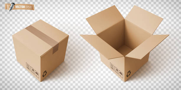 wektorowe realistyczne pudełka kartonowe - cardboard box box open carton stock illustrations