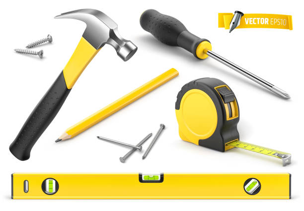 stockillustraties, clipart, cartoons en iconen met vector realistic tools - hamer handgereedschap