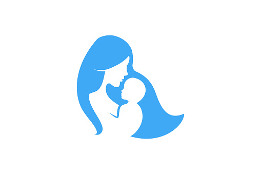 Mother and baby icon vector symbol. Mom hugs her child design template.
