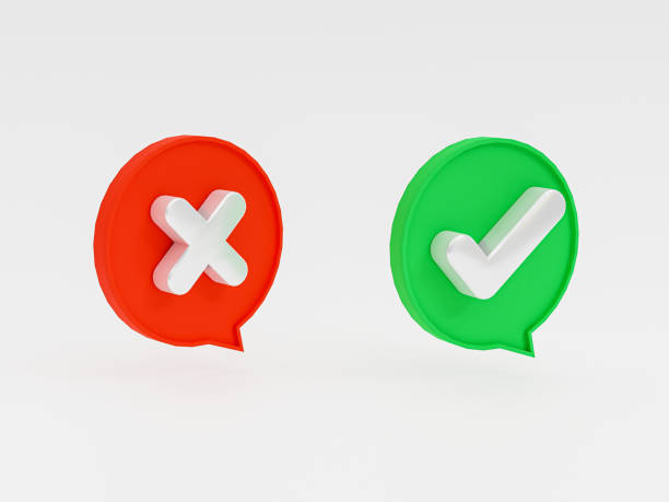 istock Isolated of Right and wrong icon inside bubble message on white background of green check mark and cross mark by 3d rendering. 1338829786