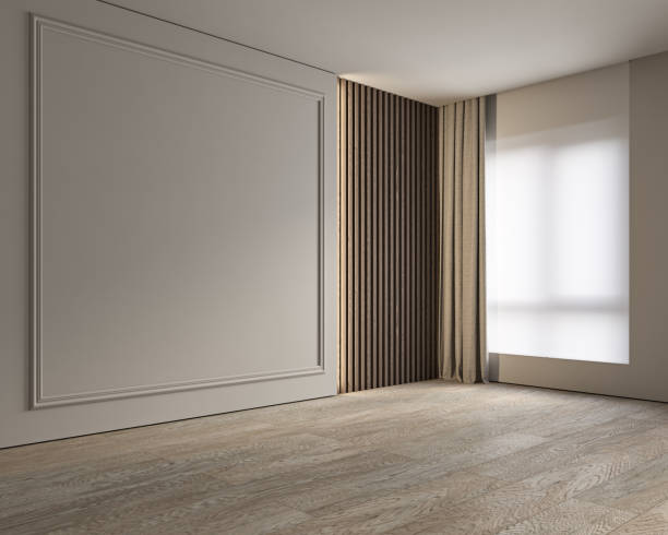 istock Modern classic gray beige empty interior blank wall. 3d render illustration mockup. 1338829966