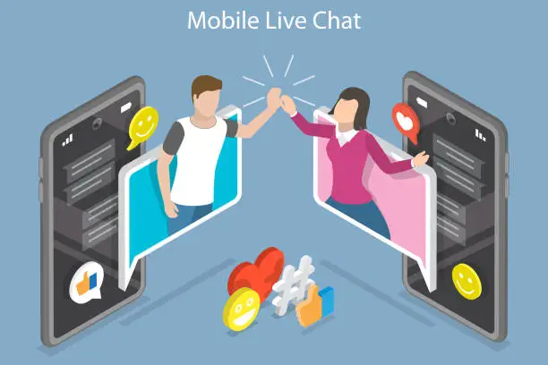 Vector illustration of 3D Isometric Flat Vector Conceptual Illustration of Mobile Live Chat