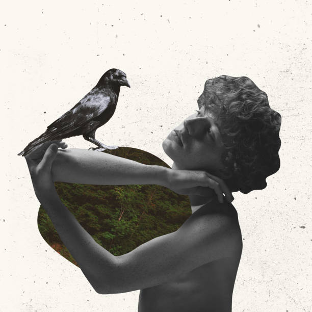 Contemporary art collage, modern creative design. Idea, inspiration, saving environment, environmental care, ecology. Preserve forests for birds and animals