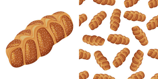 nahtloses muster aus skizziertem challah-brot. verwendbar für tapeten oder dekorationen in jeder größe. vektor-illustration - hanukkah loaf of bread food bread stock-grafiken, -clipart, -cartoons und -symbole