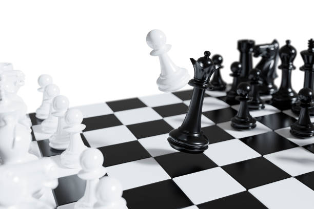 istock White pawn defeats black queen on a chessboard. Concept image. 1338833843