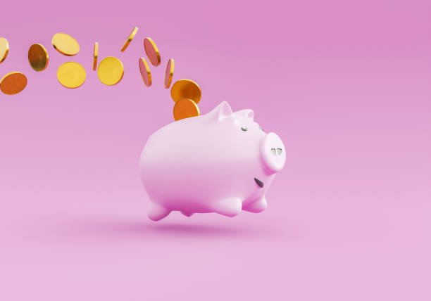 piggy bank jumping and dropping coins - coin gold finance currency imagens e fotografias de stock