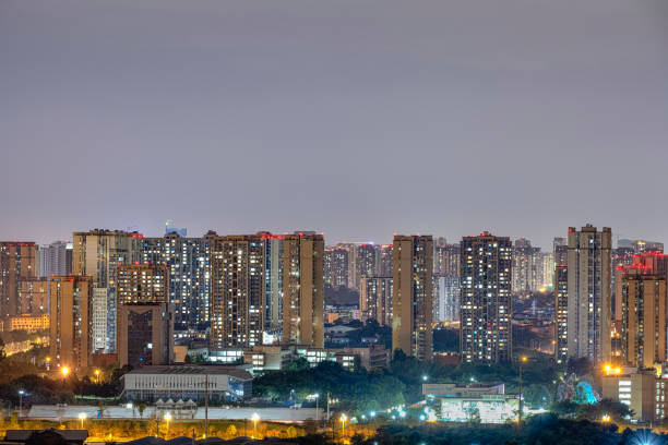 istock Shooting dense urban buildings at night in Chengdu 1338834979
