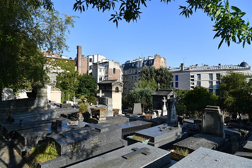 Paris, France-09 03 2021:The Saint-Vincent  Cemetery is a little cemetery hidden at the bottom of Montmartre hill in Paris, France.